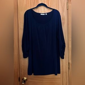 Susan Graver Liquid Knit Ruched Sleeve Tunic A217831 XL Navy